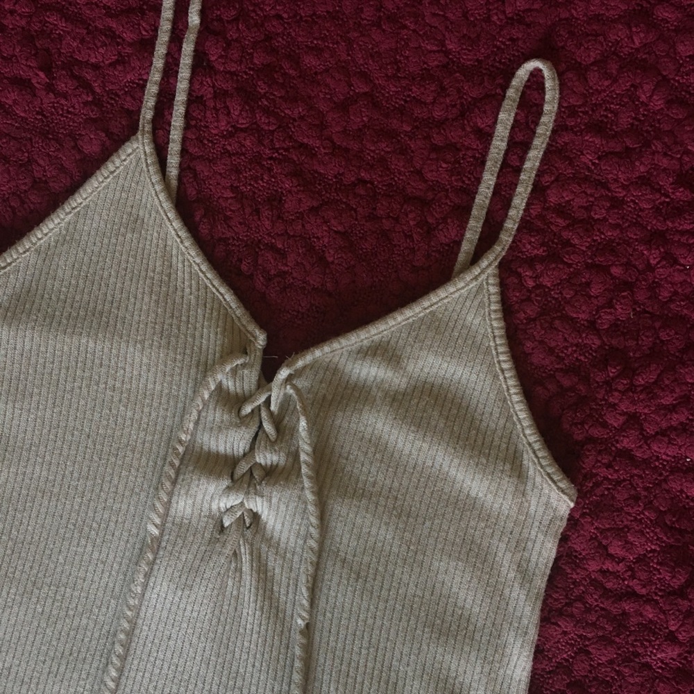 Rib Knit Lace Up Tank Top